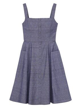 Gal Meets Glam Riley Dot Chambray Fit & Flare Dress Blue Womens Size 10